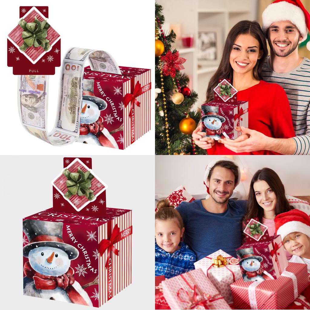 Red Snowman Pattern Christmas Celebration Decor Prop Paper Money Box Gift Box