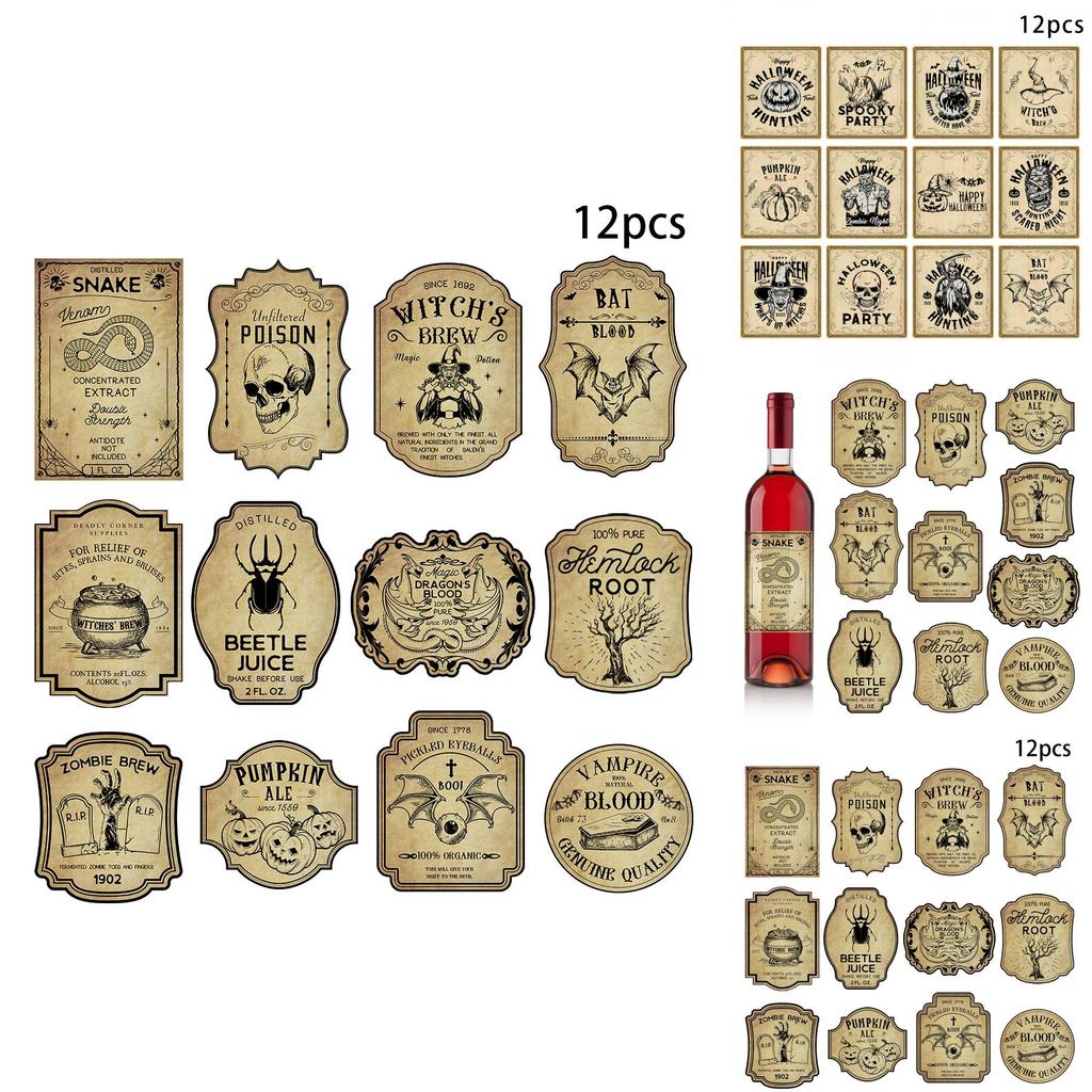 Halloween Vintage Wine Bottle Labels With Removable Stickers For Party Decor And Event Setup
