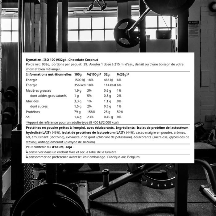 Iso 100 932g chocolat et noix de coco dymatize proteine