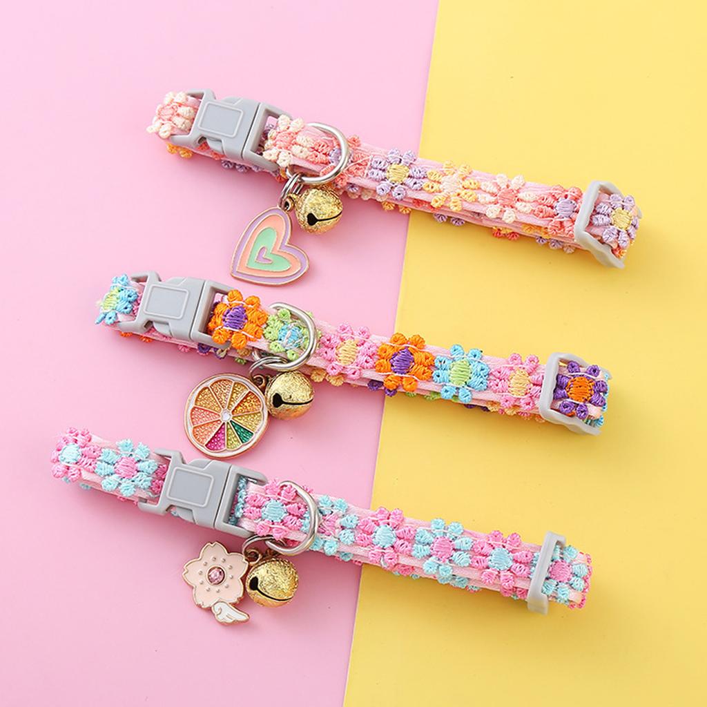 Adjustable Pet Cat Collar With Bell  Kitten Puppy Necklace Adjustable Buckle Colorful Lace Neck Ring Pet Accessories