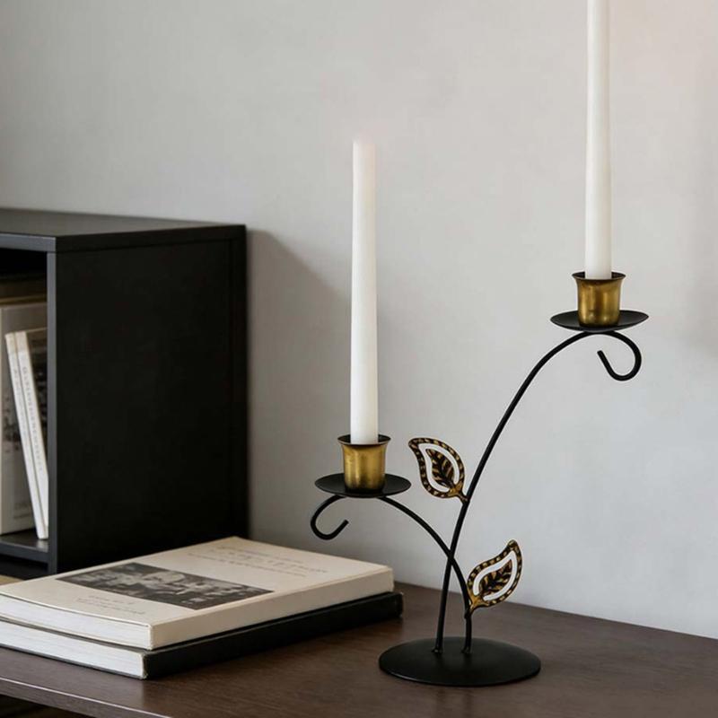Modern Iron Flower Carving Taper Candle Holders Elegant Metal Candlestick Stand for Table Centerpieces Decoration Gift