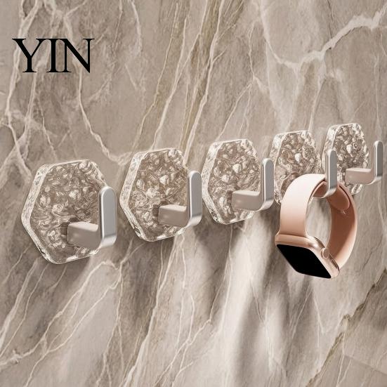 Sleek Design Wall Hooks Acrylic Adhesive Hooks, Hexagonal Wave Shape, No Drilling Easy Installation Hook, Modern Style Clear for Bathroom Kitchen