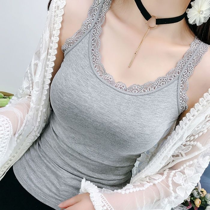 [] Sweet Lace Edge Splicing Sling Vest Women's Spring and Summer Korean Version Thin Inner Sleeveless Vest