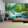 Landscape Oil Painting Tapestry Forest Waterfall Mountain Wall Hanging Room Art Decoration Home Living Room Background Blanket