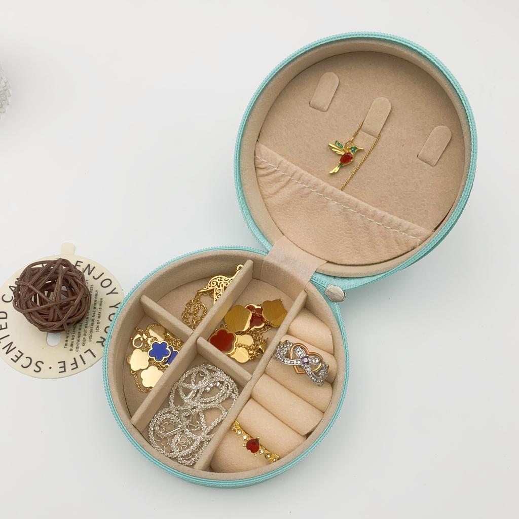 Cutie de bijuterii rotundă portabilă, coliere, cercei, inele, organizator de bijuterii, afișare de călătorie, cutie de bijuterii din piele PU, cutie de depozitare