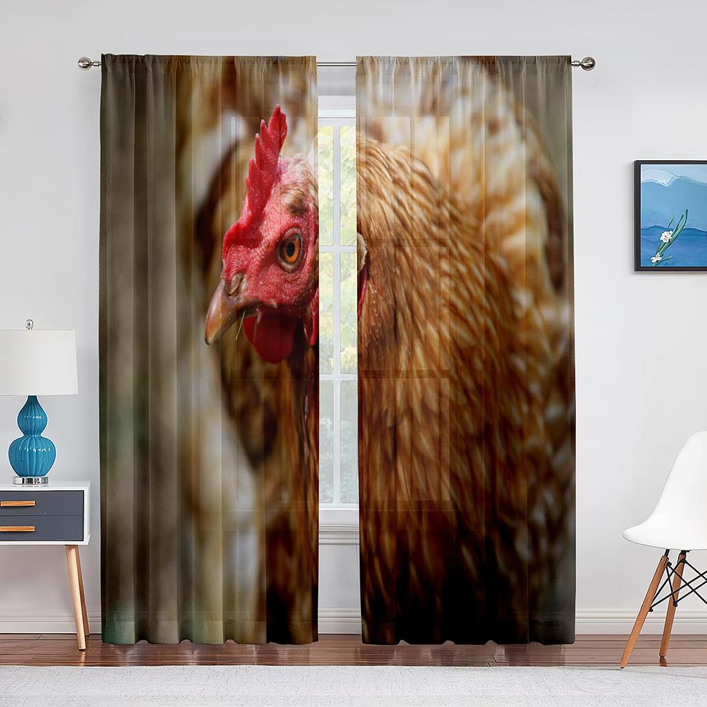 Cute Chick On The Grass Chiffon Sheer Curtains for Living Room Bedroom Home Decoration Animal Transparent Voiles Tulle Curtain