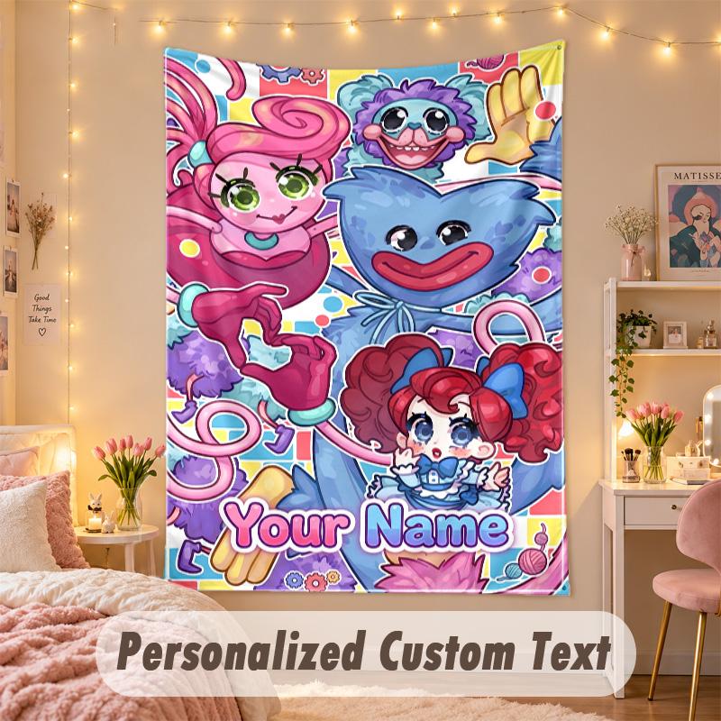 Custom Personalized Tapestry,Poppy Playtime Print Custom Name Text Wall Art Hanging for Bedroom