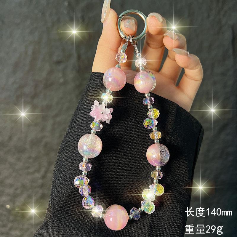 High-end Round Crystal Flower Cluster Phone Strap Wrist Chain Water Drop Phone Chain Keychain Pendant Wholesale