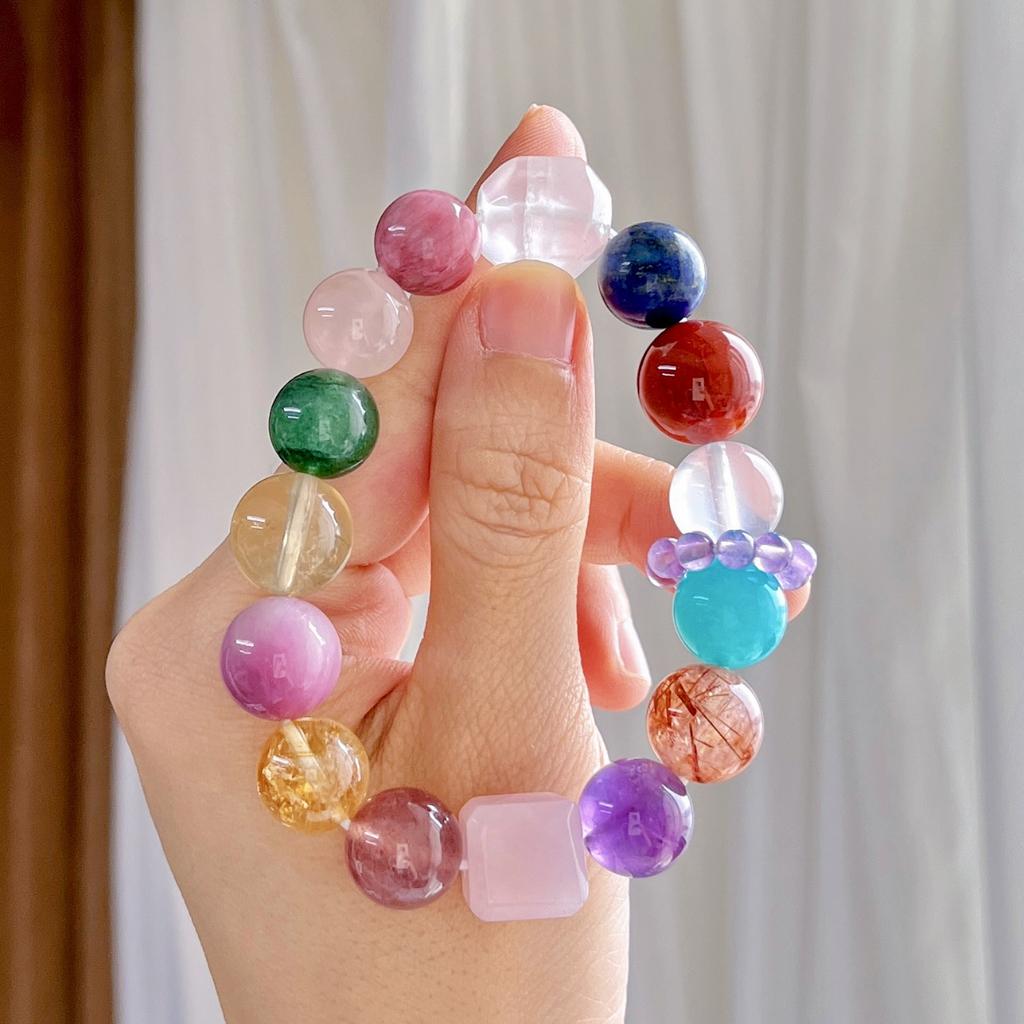 12Mm High Quality Natural Purple Lithium Huinan Red Tianhe Stone Lapis Lazuli Amethyst Duobao Bracelet Bracelet.