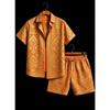 Men's Luxury Architectural Style Printed two-piece set, Short Sleeved Shirt And shorts, For Daily Wear And Exotic Luxury Style