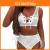 Elegant Lace High Waist Hollow Out Swimsuit Bandage Bikini Set For Women