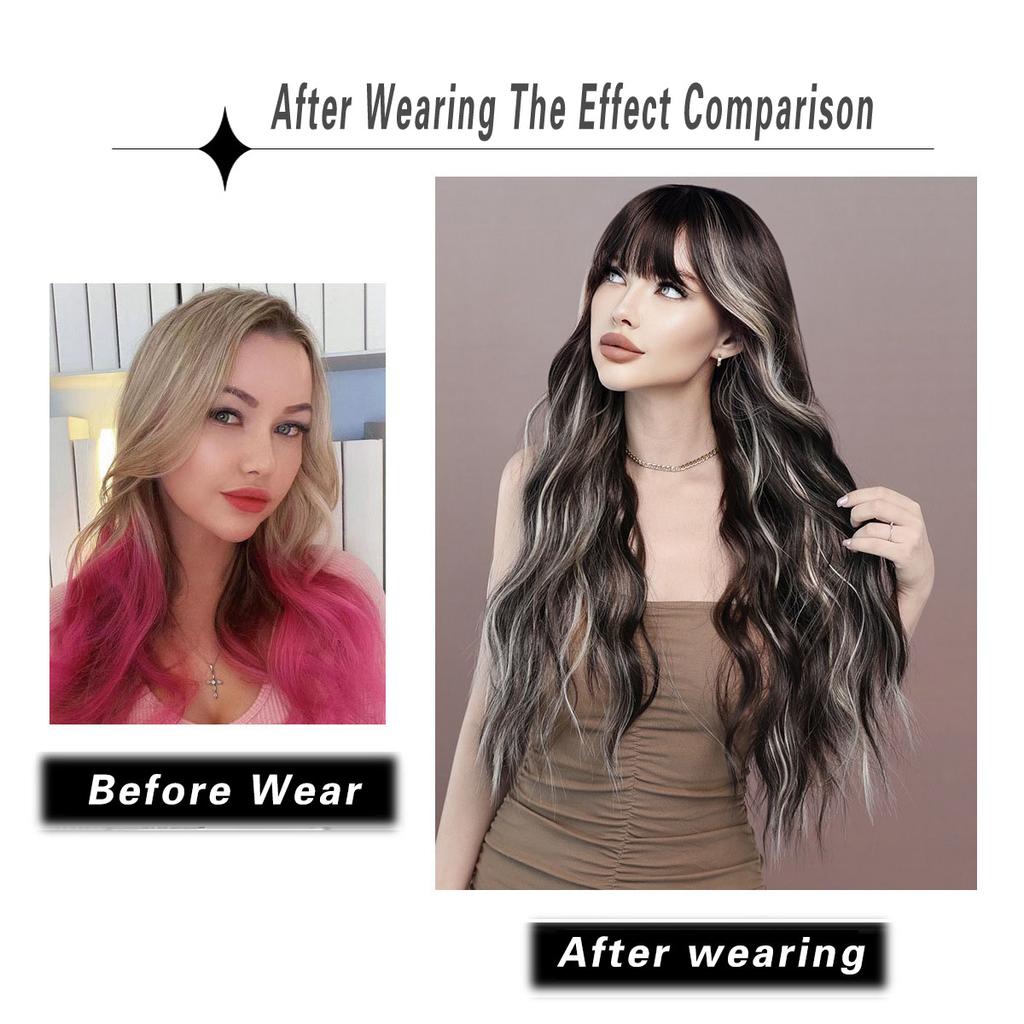Women's Simulation Wig 70cm Hair Black Wig Long Curly Wig Full Headgear Rose Hair Net Headdress Beauty Decoration Wig
