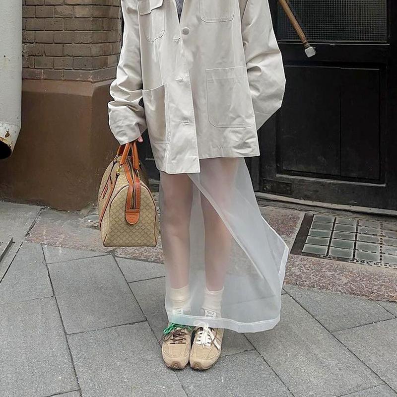 Fustă Sexy din Plasă Transparentă Femei Alb Talie Înaltă Fantă Largă Fuste Lungi Toamnă Modă de Stradă Club Petrecere Fustă Femeie