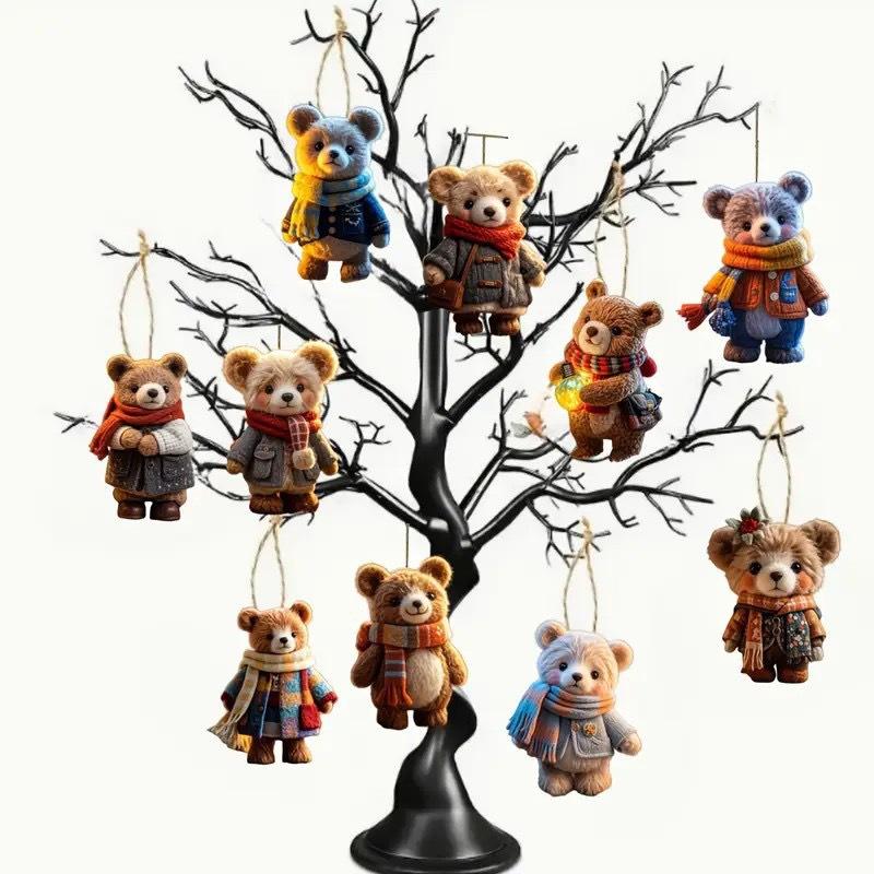 NEWEST Cute Sweater Bear Wooden Flat Charms: Cartoon Bag Hangers, Keychains & Christmas Tree Decorations