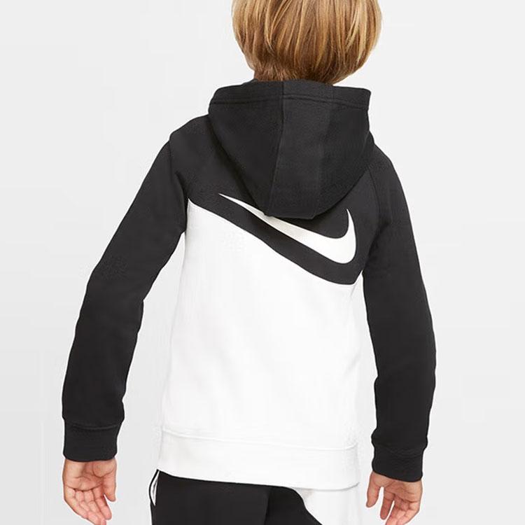 Nike Kids Sportswear Swoosh Color Block Logo Hooded Sweatshirt Kids sweatshirt Black White CJ6968-100