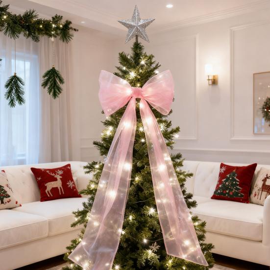 Christmas Tree Topper Bow Extra Large Mesh Bow with Long Streamers for Holiday Wedding Birthday Party Wall Decoration