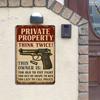 "Private Property Warning" retro metal sign, 12x8 inch.