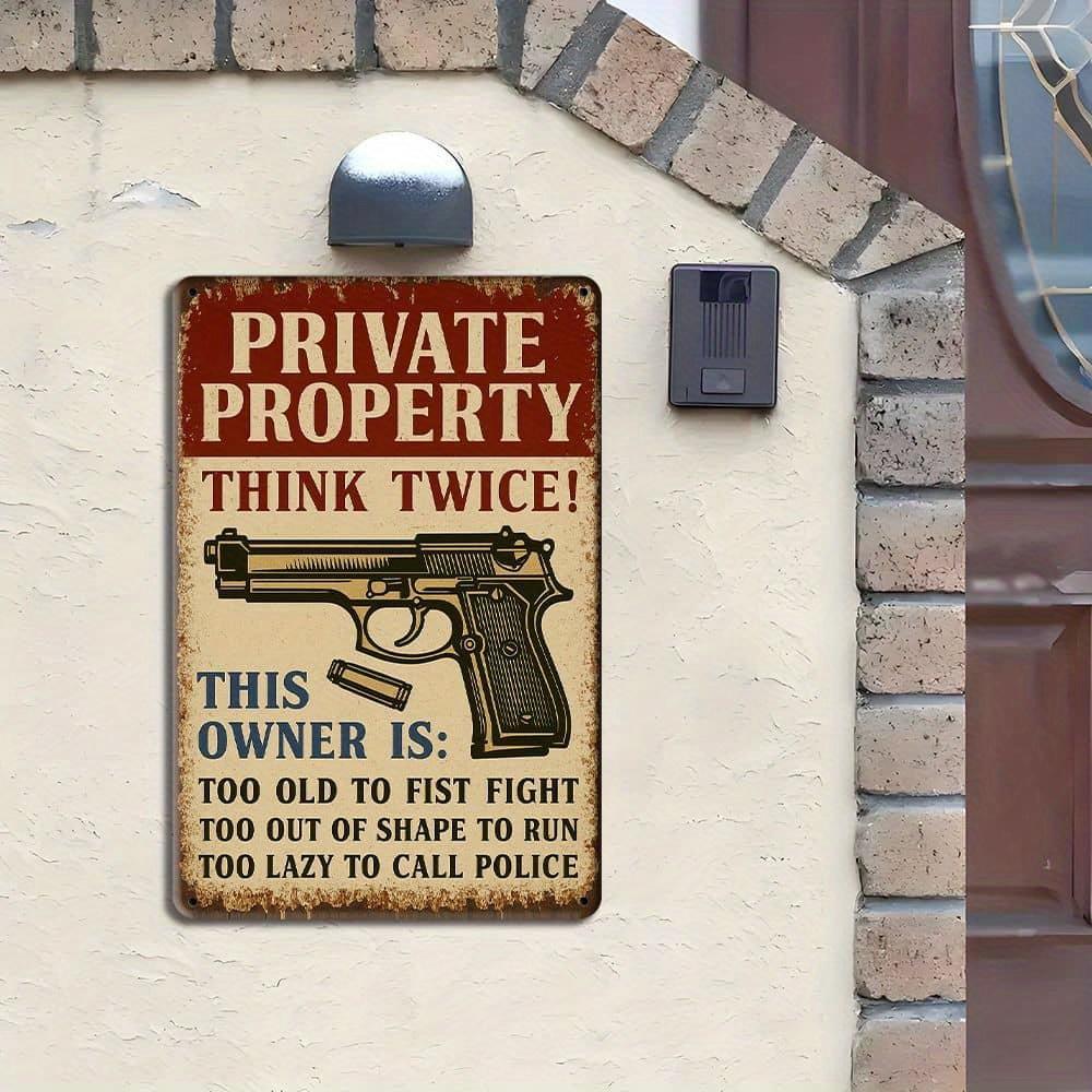 "Private Property Warning" retro metal sign, 12x8 inch.
