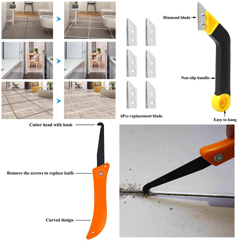 12Pcs Grout Removal Tools Set Saw Blade Grout Hand Saw Tile Joint Cleaning Brush Caulking Edge for Floor Kitchen Room Hand Tool