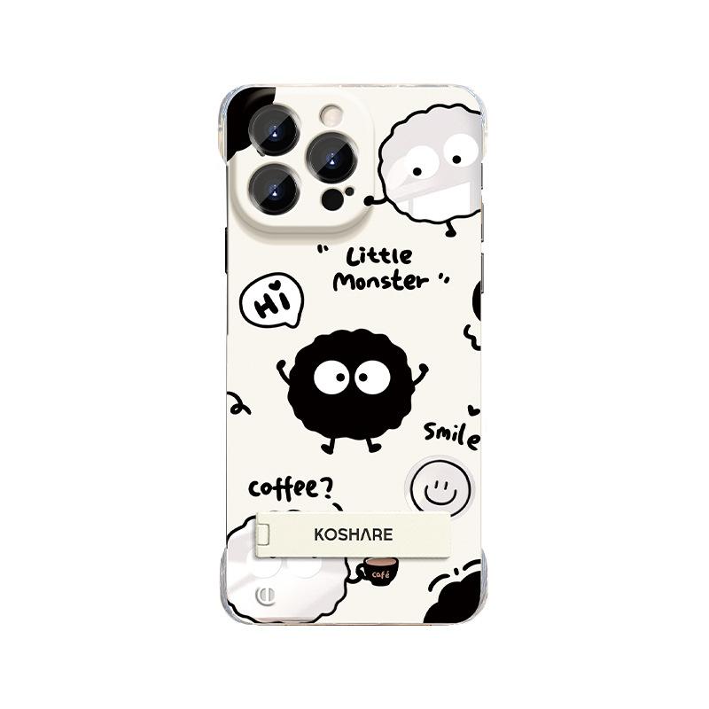 Cute Coal Ball Invisible Bracket Suitable for Apple 14 Transparent Mobile Phone Case 13PRO Frameless 12 Ultra-thin Bare Metal Sense X