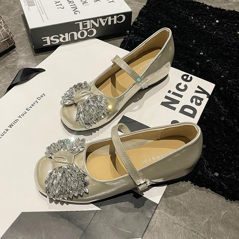 French rhinestone bow Mary Jane shoes women's 2025 new beautiful ballet shoes evening gentle shallow mouth single shoes