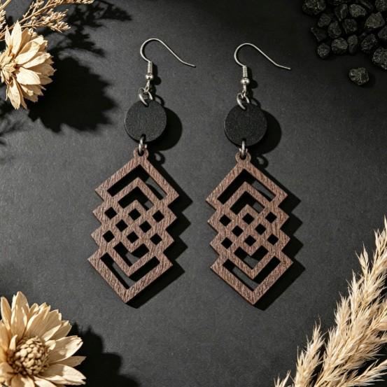 European & American Style Coffee Color Geometric Wooden Earrings for Women - Versatile & Fashionable