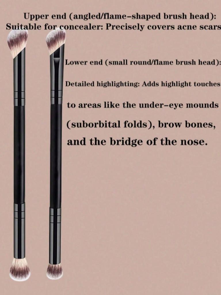 4pcs Professional Dual-Ended Makeup Brush Set - Includes Foundation Brush, Contour Brush, Blush Brush, Powder Brush, Eyeshadow Brush, Concealer Brush