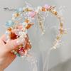 Girls Headband Long Sheer Ribbon Adjustable Faux Pearl Decoration Princess Flower Kids Headpiece Wedding Party Hair Accessories Birthday Gift