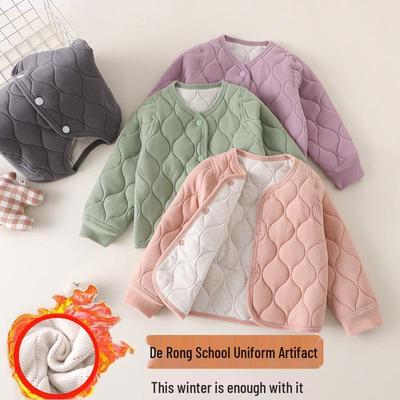 Children's Quilted Cotton Silk Wool Jacket - Warm School Uniform Essential for Autumn and Winter