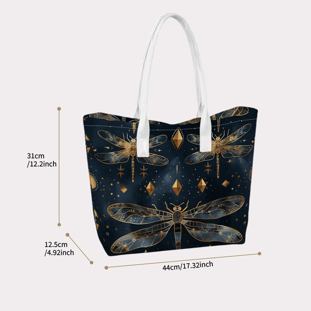 Elegant Dragonfly Pattern Large Tote Bag for Daily Commute Shopping Portable Shoulder Handbag