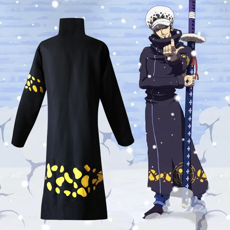 Anime One Piece Pirát Trafalgar D. Cosplay kostým Zákon o vodě Černý plášť Klobouk Kalhoty Dlouhá bunda do větru Párty Karneval Pánský oblek