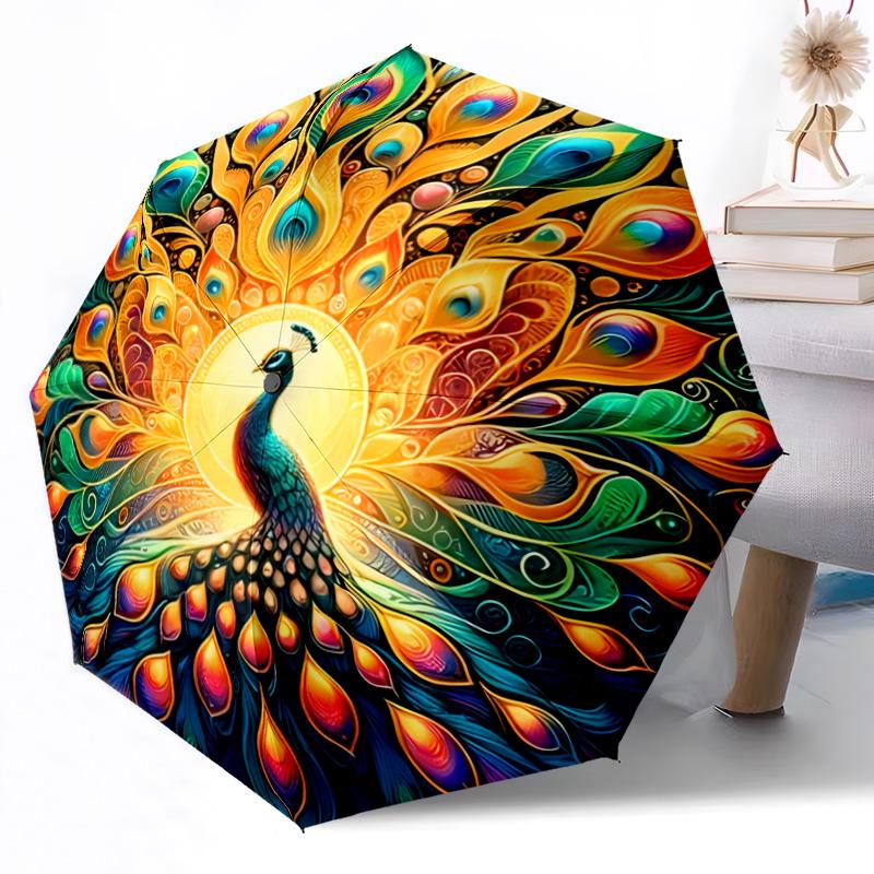 Weißer Pfau im Garten Außen Automatischer Regenschirm Einziehbar mit 8 Speichen Langlebig Leicht Perfektes Geschenk für Freunde Familie