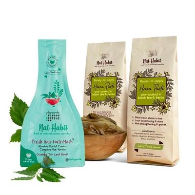 Nat Habit Hazır Uygulanabilir Kına Macunu ve Üç Yapraklı NutriMask- Saç Maskesi- Saç Derinlemesine Bakım İçin İdeal Kombinasyon  (3'lü Kombo Paket)