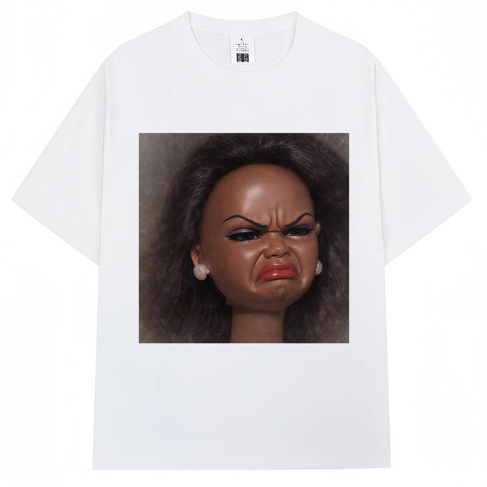Camiseta Gráfica Meme Rosto de Boneca Engraçado Repugnante Masculina Feminina Camisetas Populares Algodão Oversized Camiseta Casual