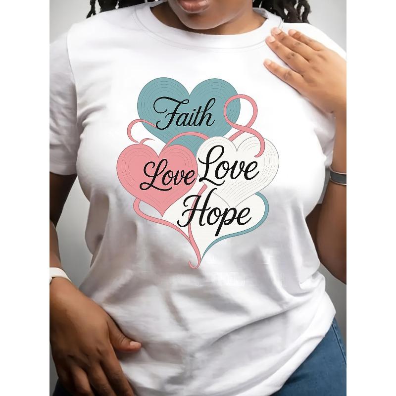 Multi-color Heart-patterned Women s Short-sleeved Shirts, Women s Wear, Summer Women s Clothing, Patterned Printed Round-neck T-shirts S белый