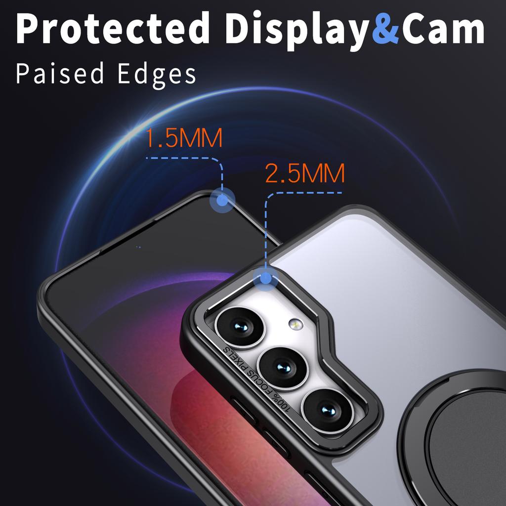For Samsung Galaxy S24+ Magnetic Phone Case Invisible Gear 360 Degree Rotation Ring Kickstand