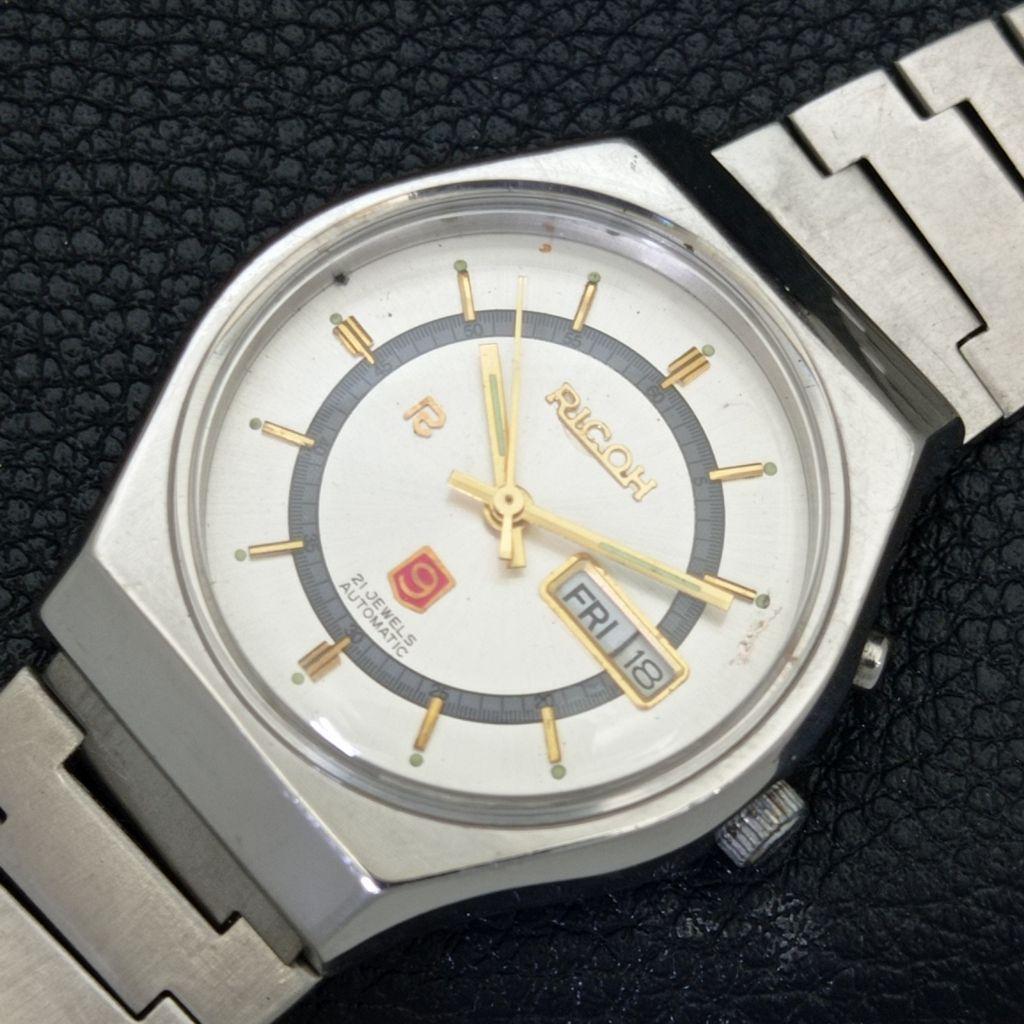 RICOH R31 AUTOMATIC VINTAGE JAPAN MENS SILVER COLOR DIAL WATCH a701925-5 R207-a701925