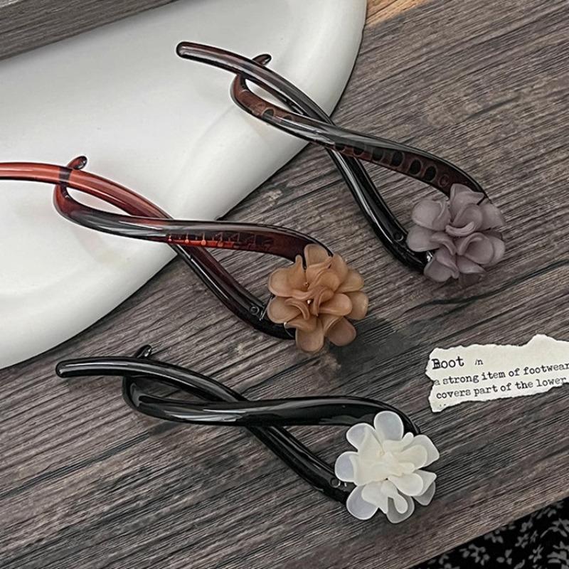Elegant Flower Hairpin for Women Girl Simple Solid Plastic One Word Twist Clip Hairpin Shark Clip Headwear Hair Style Accessorie