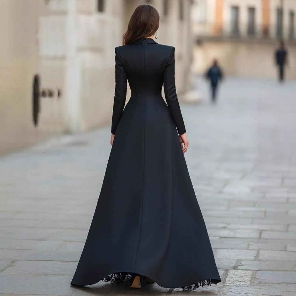 Completo Blazer Nero e Gonna Lunga in Pizzo con Spacco Alto