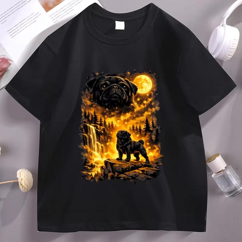 Funny Moon Pug Howling T Shirt Men Women Dog Lover TShirt Casual Soft Fitness Summer Short Sleeve Tshirt Comfortable Top