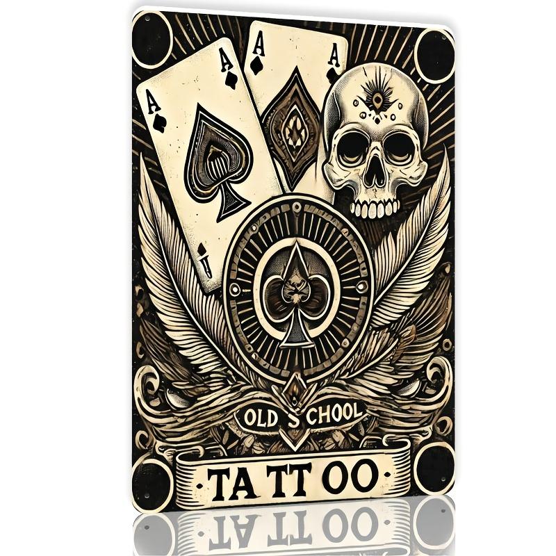 

Room Decor Poker Ace of Spades Skull Iron Sign Metal Wall Art Durable Foil Engraved Decorative Plaque for Home Office 20x30cm（7.8x11.8inch）