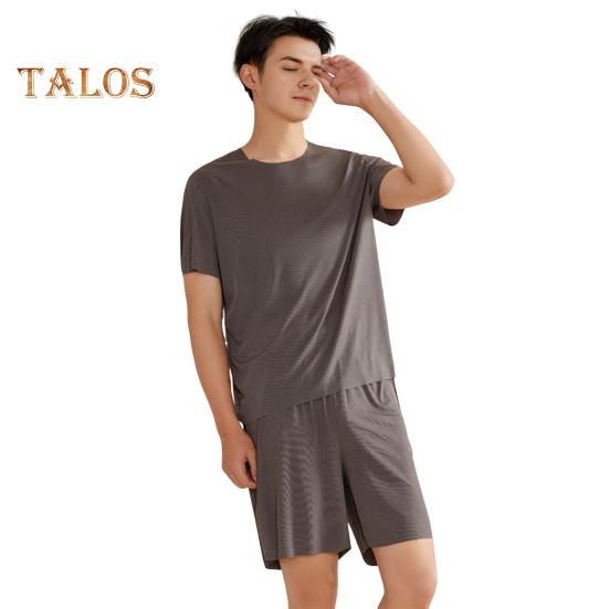 2Pcs/Set Men Pajamas Set O-Neck Short Sleeve T-shirt Elastic Waist Shorts Set Solid Color Home Clothing Suit