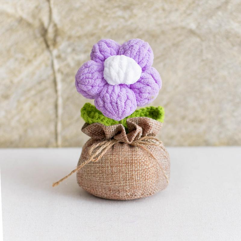 2025 Knitted Flowers Potted Cute Crochet Flowers Knitting Flower Wedding Guest Gift Crochet Rose Sunflower Table Decor