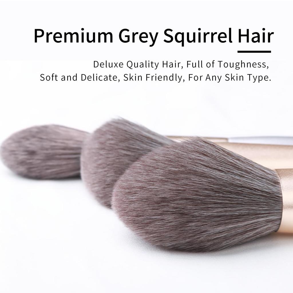 Natural Gray Squirrel Hair Makeup Brush Set by ENZO Professional Makeup Brush Set with Unique Face and Eyeshadow Beauty Brush Set with Gold Contour