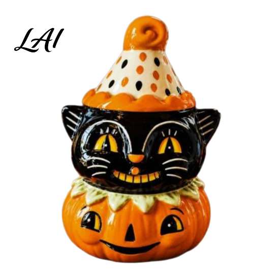 Vassoio a Gradini Decorazione Autunnale Gatto Nero Halloween Statuina Zucca Carina Spaventosa su Resistente Tavolo da Festa Decorazione Statua in Resina per Scaffale di Casa Camino