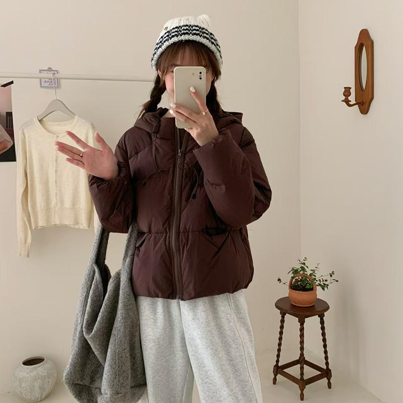 Winter down jacket women's short 2024 niche Korean hooded white duck down loose puff bread jacket tide