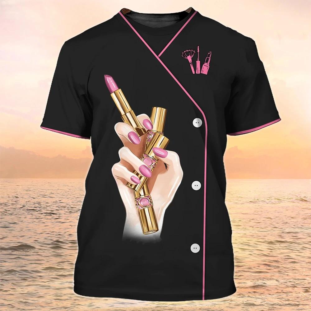 2023 Женская футболка Униформа визажиста с 3D принтом Футболки Кисти для макияжа — фото 8