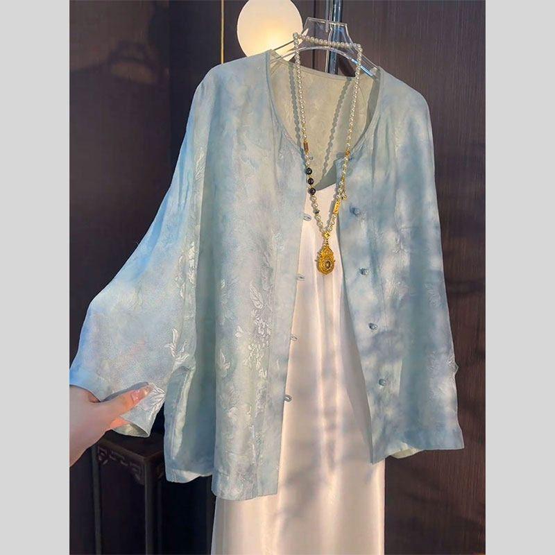 

2026 Early Spring New Style New Chinese-Style National Fashion Top, Youthful Retro Improved Tang Suit, Light Luxury High-End Blouse Light Blue Top S