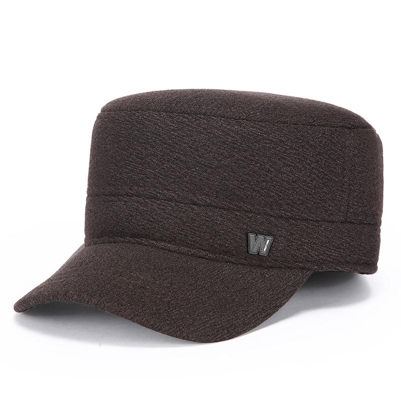 

Autumn Winter Father Cotton Cap Middle-Aged and Elderly Autumn Winter Velvet Ear Protection Cap Men Flat Hat кофейный