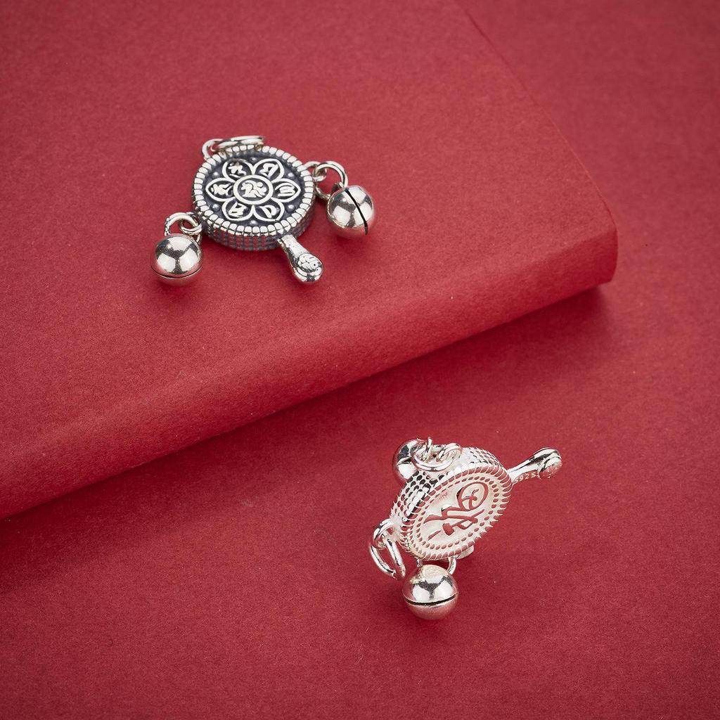 S925 Sterling Silver Six-Character Mantra Fu Pendant & Rattle for DIY Beading, Weaving Rope Bracelet or Necklace